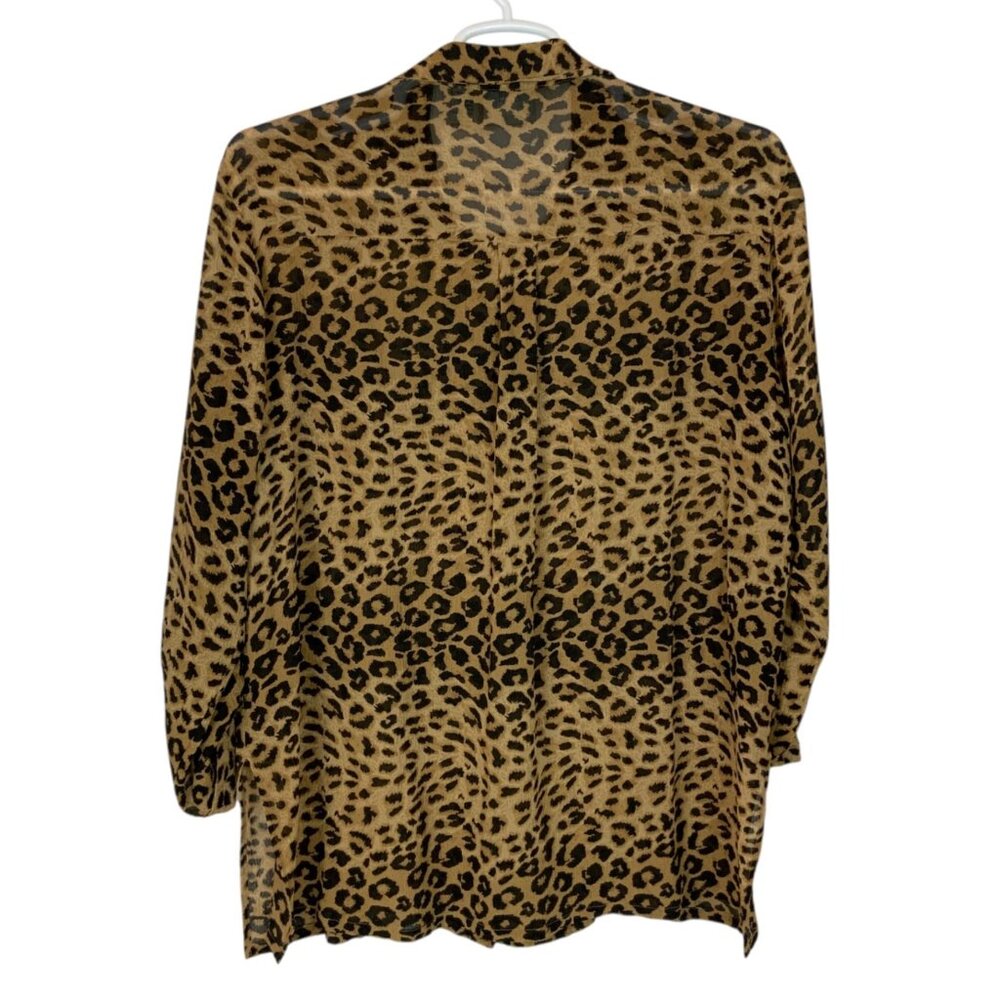 Chico's Design Leopard Print Blouse Size 3 (XL) Silk Tab Sleeve Lightweight - Picture 2 of 4